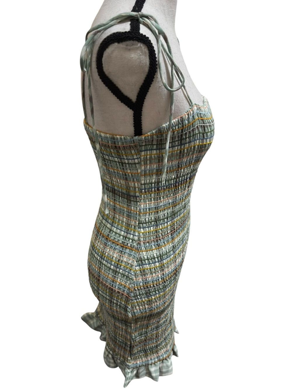 Paradise USA Smocked Mini Dress Green Gingham Plaid Cottagecore NWOT Small - Picture 3 of 5